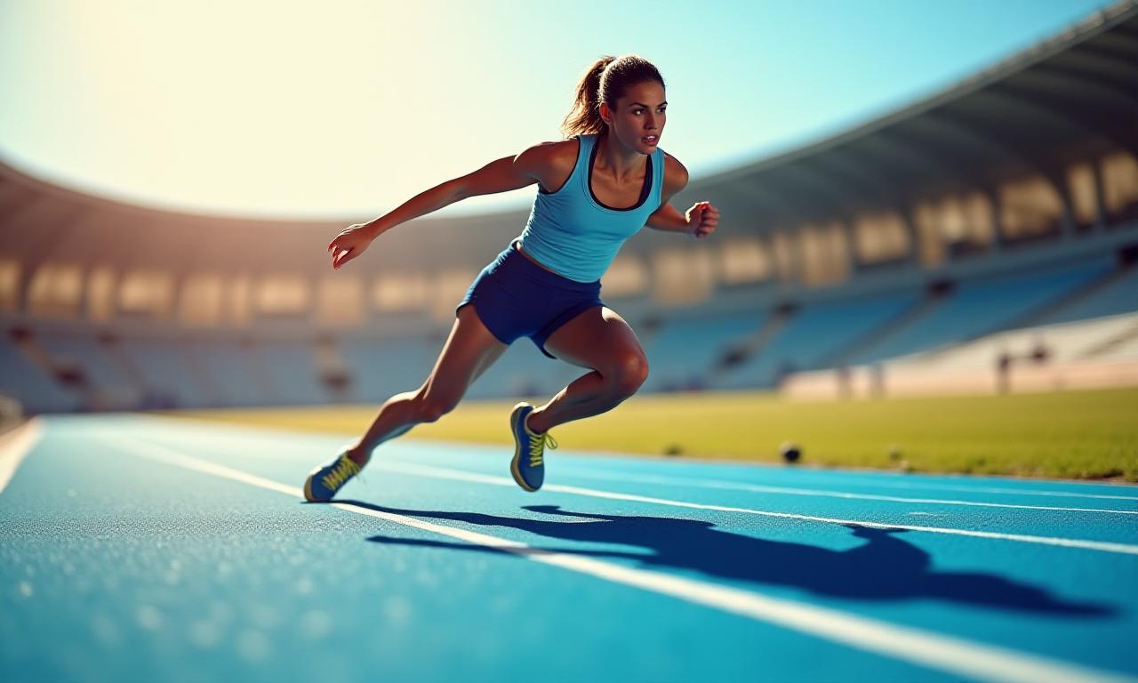 Atleta in fase di scatto su pista di atletica a Roma